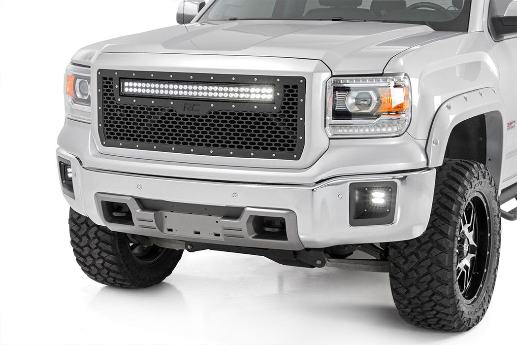 Mesh Grille | 30" Dual Row LED | Black | Amber DRL | fits gmc Sierra 1500 (14-15)