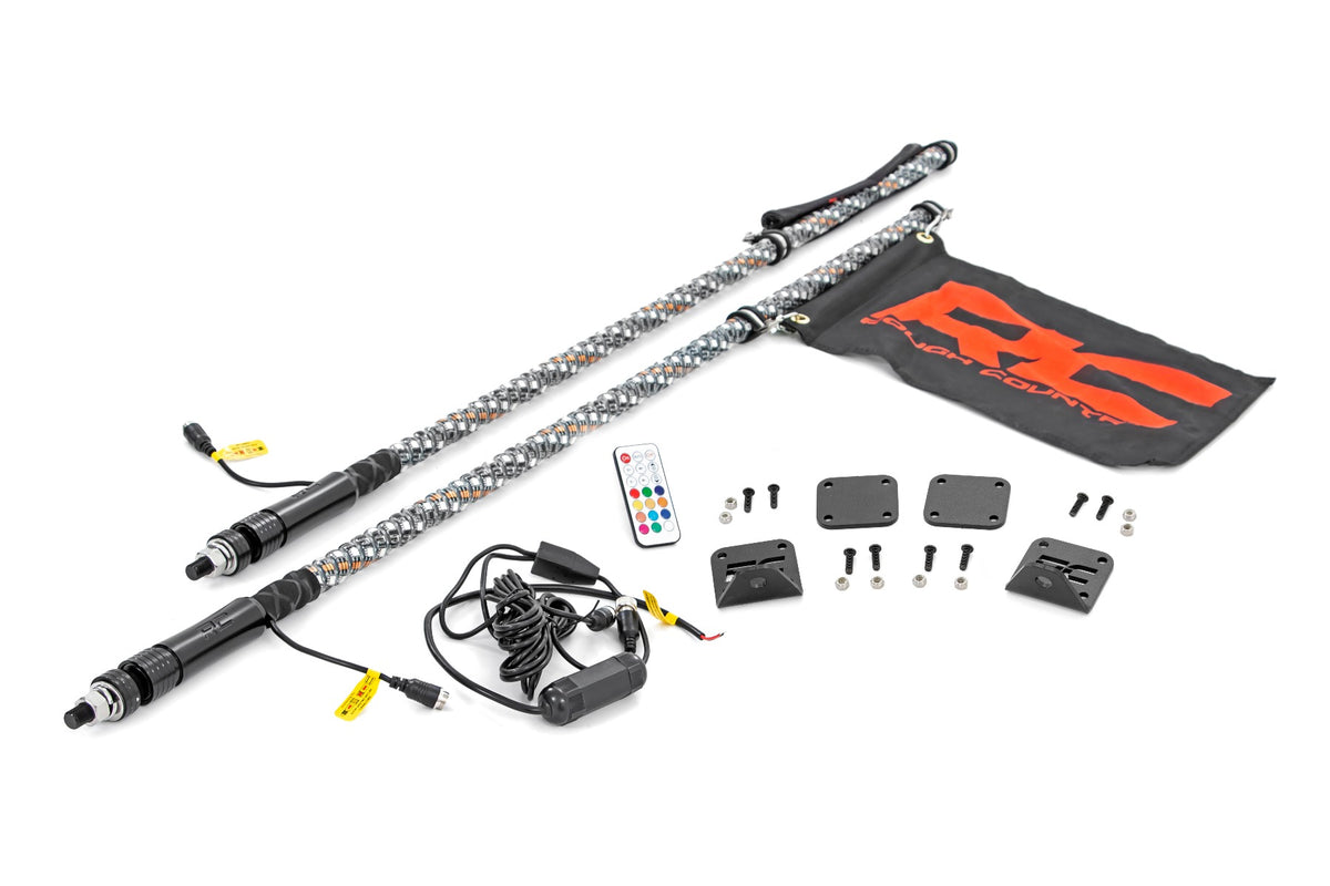 Rough Country Whip Mount Bed 4' Multl-Color Led Whip Pair Fits Honda Talon 1000 92039