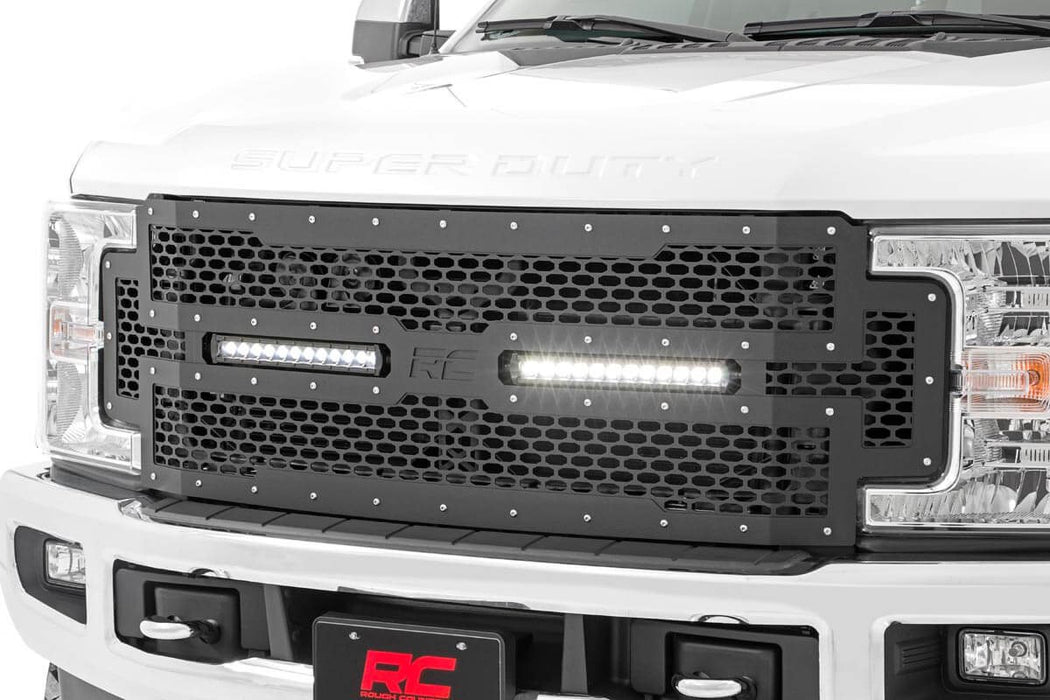 Rough Country Mesh Grille 12" Dual Row Led Black Ford F-250/F-350 Super Duty (17-19) 70216