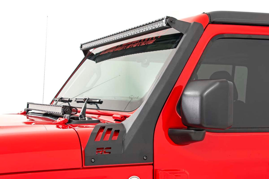 Jeep 50-inch Straight LED Light Bar Upper Windshield Kit w/ Dual-Row Black Series LED | Amber DRL (20-21 Gladiator JT, 18-21 Wrangler JL)