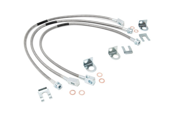 Rough Country Fits Jeep Front & Rear Stainless Steel Brake Lines 4-6In Lifts (Xj/Yj/Tj) 89715