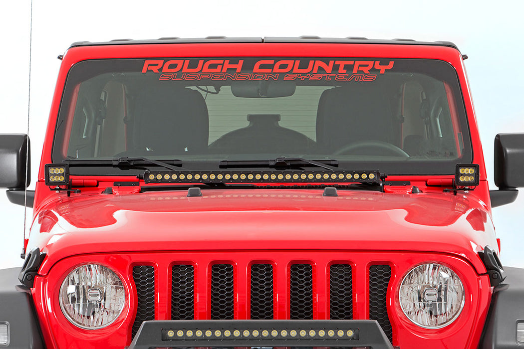 Rough Country Jeep 2-Inch Led Lower Windshield Kit (18-21 Wrangler Jl, 20-21 Gladiator Jt Black-Series W/ White Drl) 70052DRL
