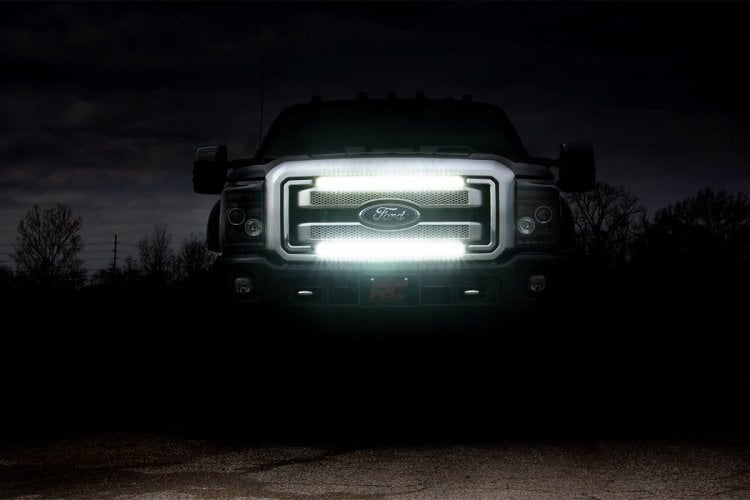 Rough Country Led Light Kit Grill Mount 30" Black Single Row White Drl Ford Super Duty (11-16) 70530BLDRL