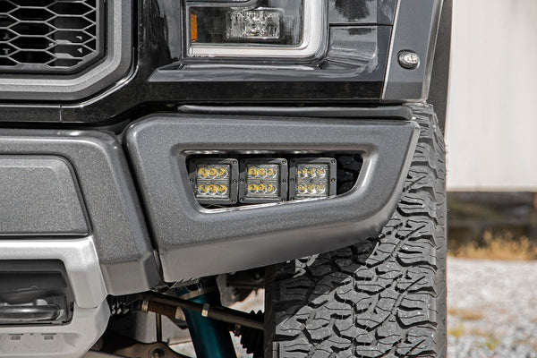 Rough Country Led Light Kit Fog Mount Triple 2" Black Pair Fits Ford Raptor (17-20) 70700