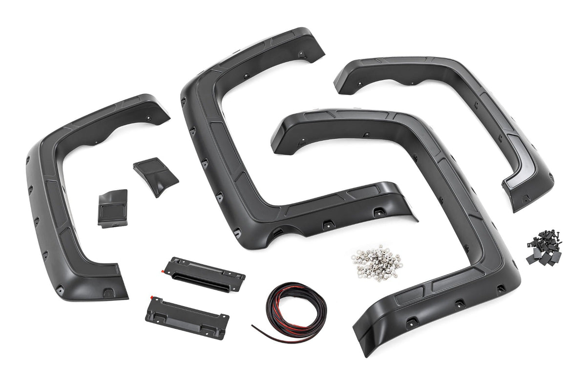 Rough Country Defender Pocket Fender Flares L 5'9" Bed Silver Fits Chevy Silverado 1500 (14-18) A-C11612-GAN