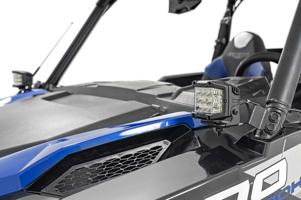 Rough Country Led Light Cage Mount 2" Black Pair White Drl Fits Polaris General/General Xp 93025