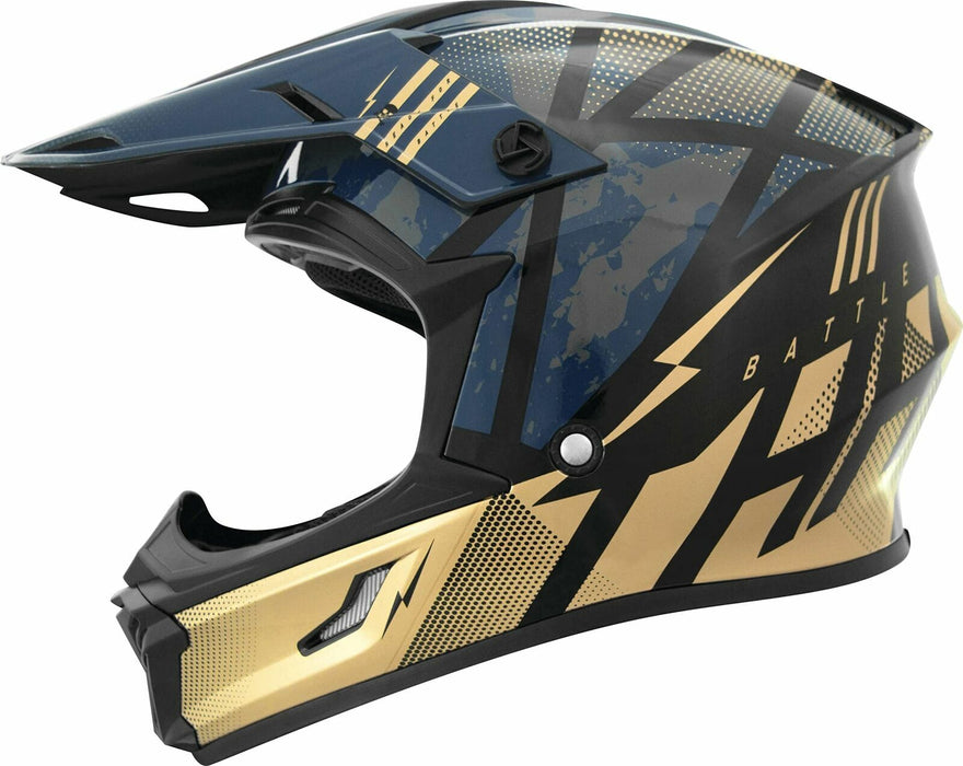 THH T710X Battle Adult Off-Road Motorcycle Helmet - Blue/Gold / 2X-Large