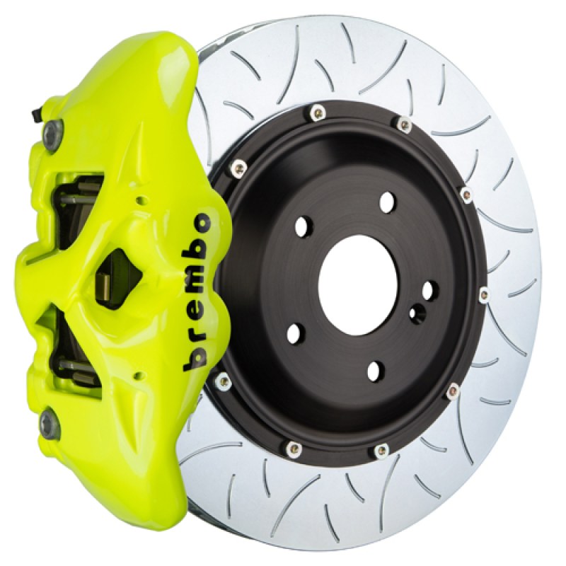 Brembo GT Front Big Brake Kit, 6-Piston Fluorescent Yellow Calipers, 380x34mm Type-3 Slotted 2-Piece Rotors 1T3.9013A7