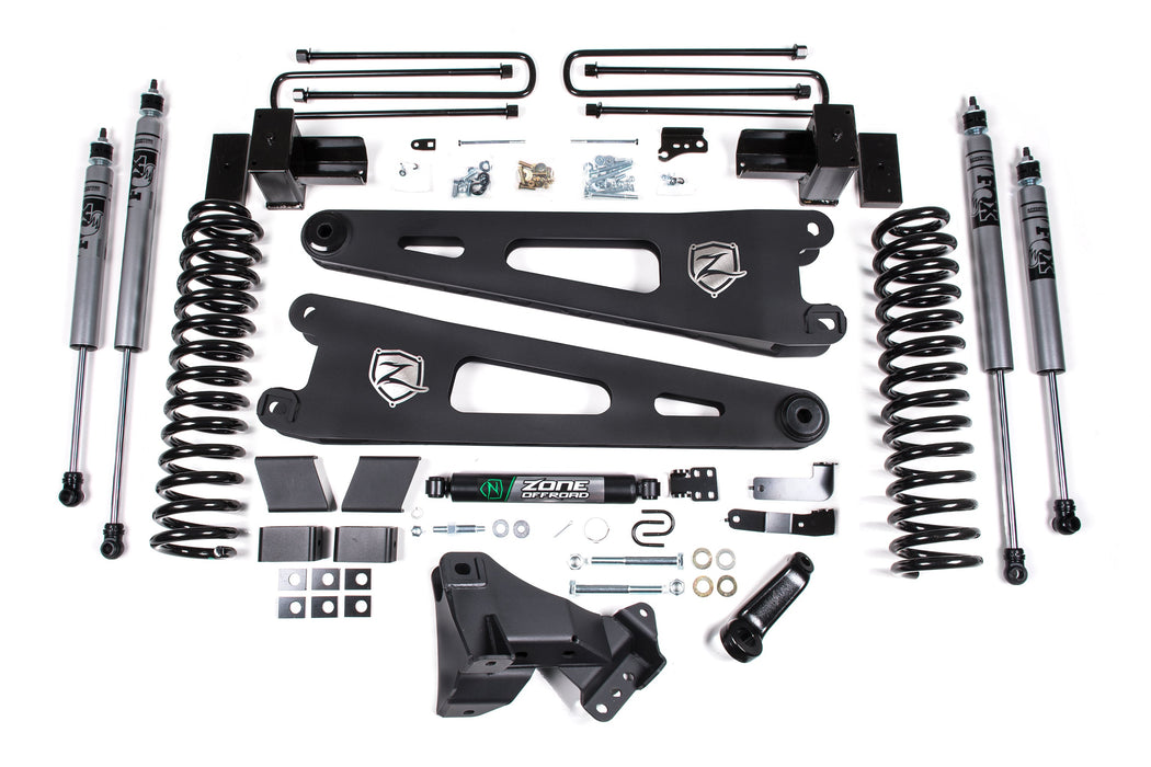 Zone Fits 2017-2019 Ford F250/350 4" Radius Arm Suspension Lift Kit, 2" Rear, Block, Diesel, 3 Leaf Main Fox Adventure Series Shocks With Fox Shocks ZONF109F
