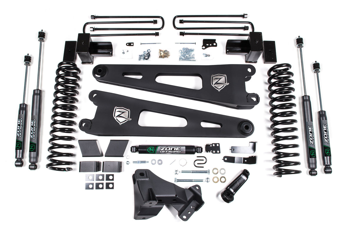 ZONE Radius Arm Suspension Lift Kit, 2" Rear, Block, Diesel, 2 Leaf Main Nitro Shocks With Nitro Shocks, Fits 2017-2019 Fits Ford F250/350 4" ZONF108N