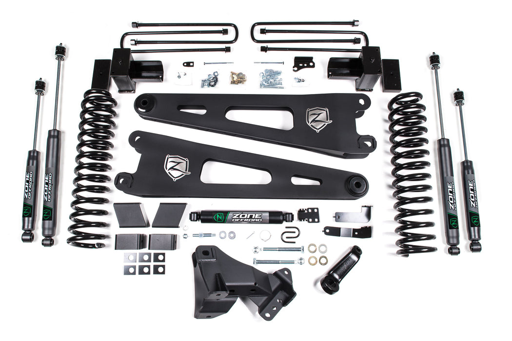 Zone Fits 2017-2019 Ford F250/350 4" Radius Arm Suspension Lift Kit, 2" Rear, Block, Diesel, 3 Leaf Main Nitro Shocks With Nitro Shocks ZONF109N