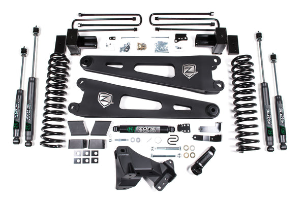 Zone Radius Arm Suspension Lift Kit, 2" Rear, Block, Gas, 2 Leaf Main Nitro Shocks With Nitro Shocks, Fits 2017-2019 Ford F250/350 4" ZONF104N