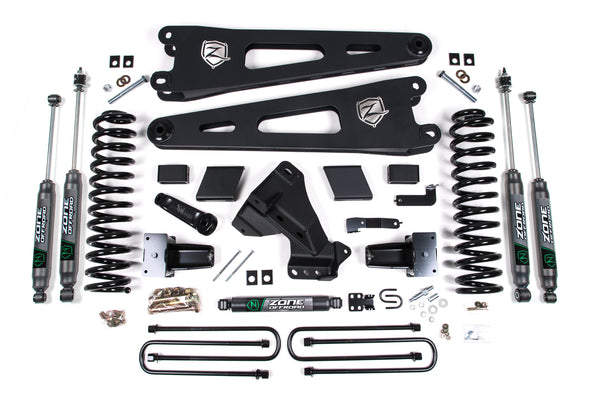 Zone 2023-2025 Ford F250/F350 4WD 5" Radius Arm Suspension Lift Kit, 3" Rear, Block, Diesel, 2 Leaf Main Nitro Shocks F123N