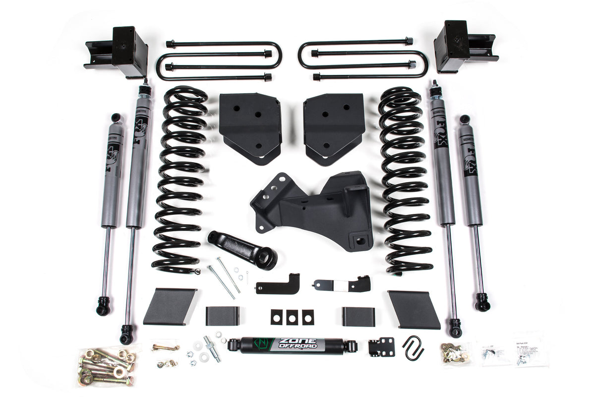 ZONE 2017-2019 Fits Ford F250/350 4" Suspension Lift Kit, 2" Rear, Block, Gas, 2 Leaf Main FOX Adventure Series Shocks F49F