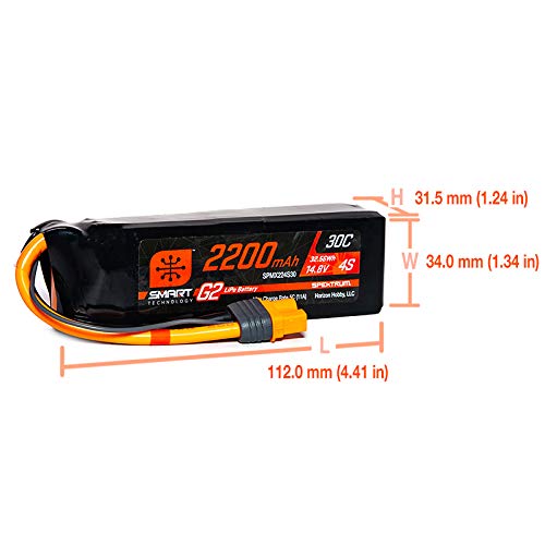 Spektrum 14.8V 2200mAh 4S 30C Smart LiPo Battery G2 IC3 SPMX224S30 Airplane Batteries