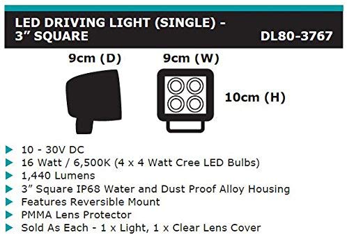 Dobinsons 4X4 16 Watt 1440 Lumens 3" Square Cube Single Led Driving Light(Dl80-3767) DL80-3767