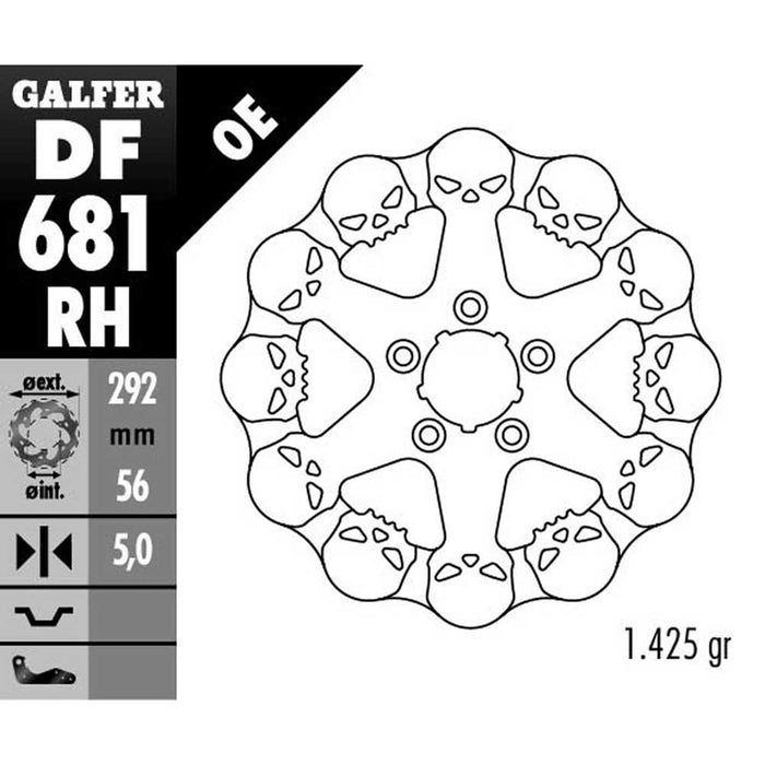 Galfer Front 11.5 Skull Skulls Front Brake Disc Rotor Harley Dyna Flt Softail DF680RH