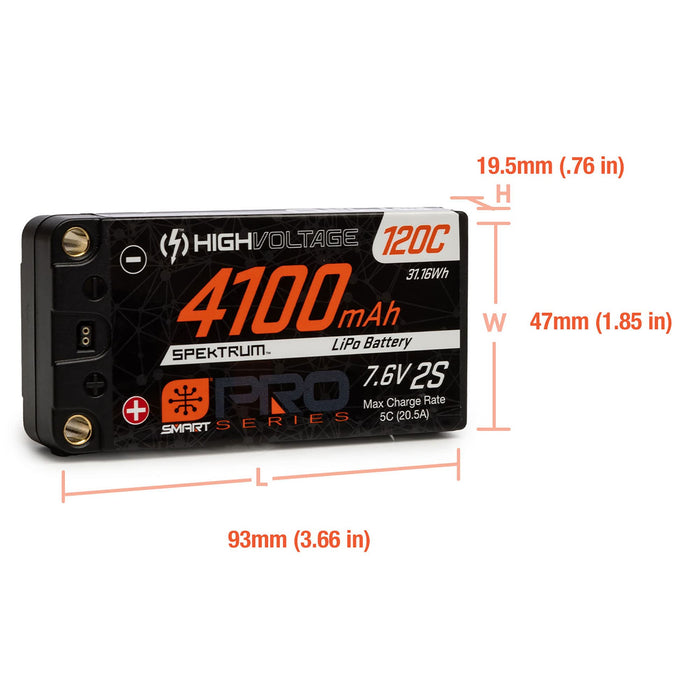Spektrum SMART 4100mAh 2S 7.6V Smart Pro Race HV LiPo 120C 5mm SPMX412S120HT Car Batteries & Accessories