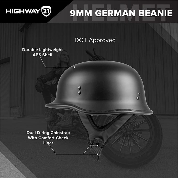 Highway 21 9Mm German Beanie Adult Street Motorcycle Helmet Chrome/X-Small 77-1002XS