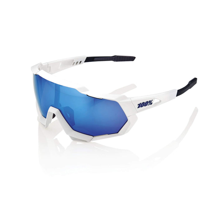 100% Speedtrap Sport Performance Sunglasses Sport And Cycling Eyewear (Matte White Hiper Blue Multilayer Mirror Lens) 61023-407-01