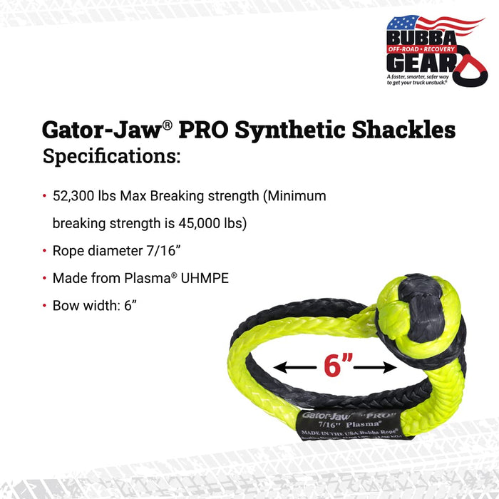 Bubba Rope Gator-Jaw Pro Synthetic Shackle, 7/16� Heavy-Duty Vehicle Tow Shackle: 52,300 Lbs. Capacity Green 176745PROGB
