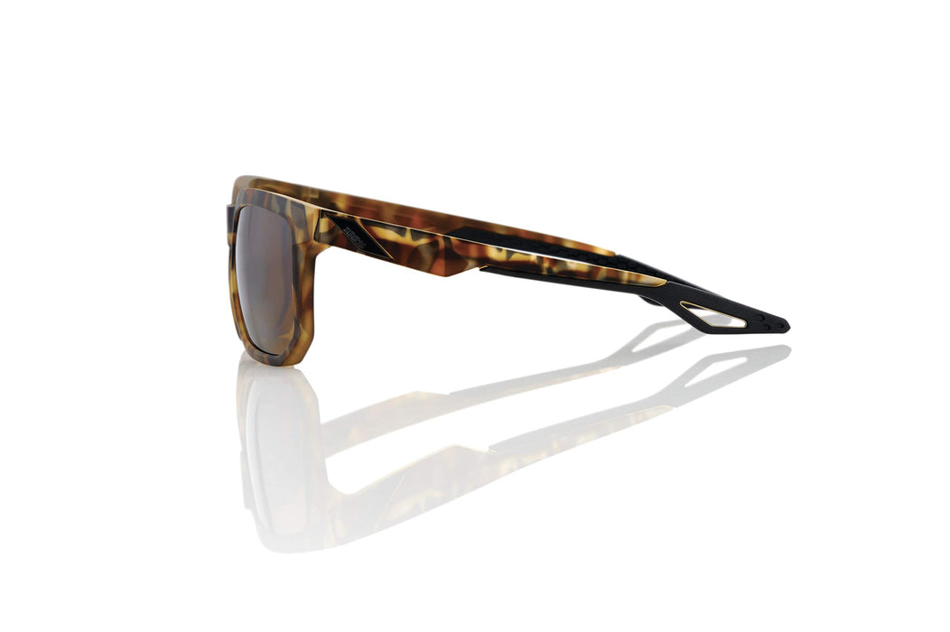 100% Centric Angular Frame Sunglasses Durable, Lightweight Active Performance Eyewear W/Rubber Temple & Nose Grip (Soft Tact Havana Bronze Peakpolar Lens) 61027-089-49