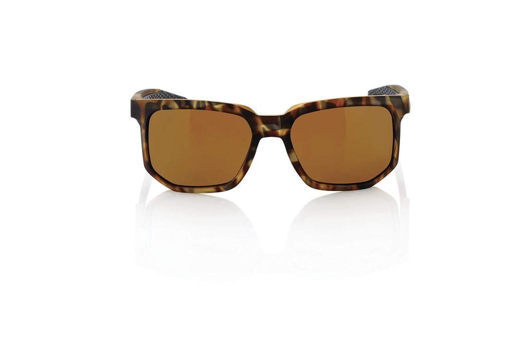 100% Centric Angular Frame Sunglasses Durable, Lightweight Active Performance Eyewear W/Rubber Temple & Nose Grip (Soft Tact Havana Bronze Peakpolar Lens) 61027-089-49