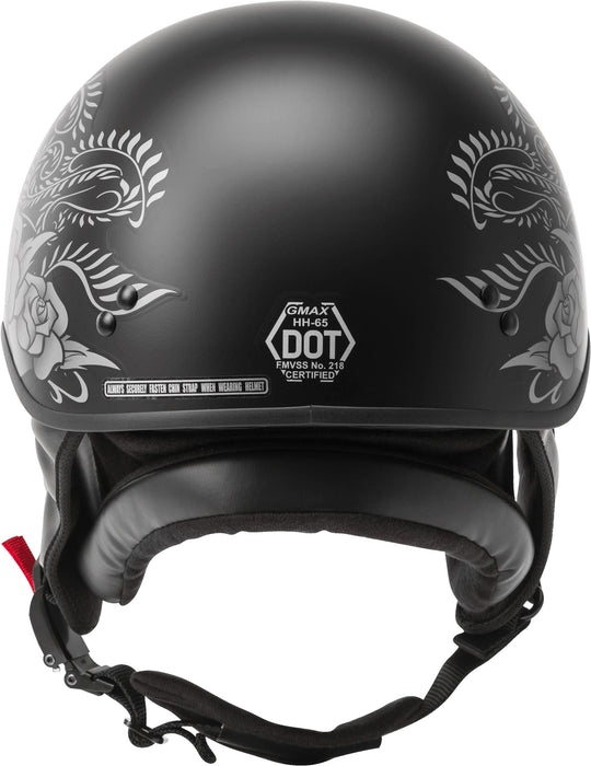 Gmax Hh-65 Naked Motorcycle Street Half Helmet (Rose Matte Black/Silver, X-Small) H1657073