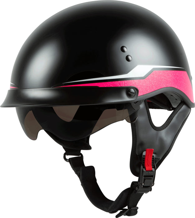 Gmax Hh-65 Full Dressed Motorcycle Street Half Helemet (Black/Pink, Small) H9652174