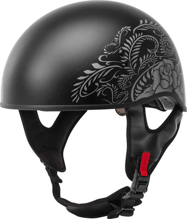 Gmax Hh-65 Naked Motorcycle Street Half Helmet (Rose Matte Black/Silver, Small) H1657074
