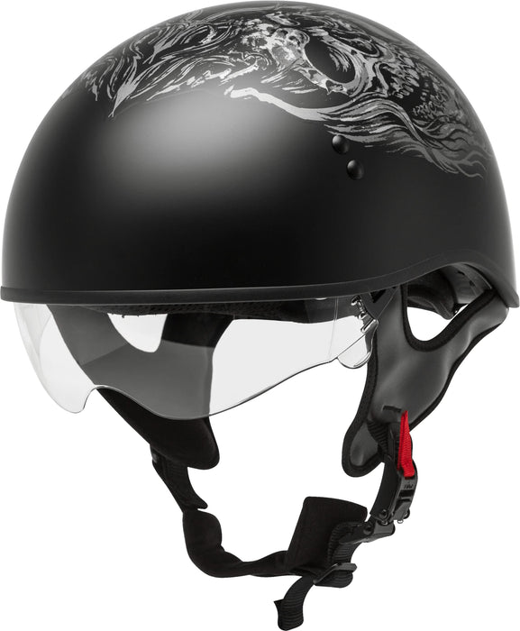 Gmax Hh-65 Naked Motorcycle Street Half Helmet (Ghost/Rip Matte Black/Silver, X-Small) H1653073