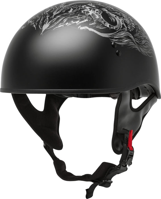 Gmax Hh-65 Naked Motorcycle Street Half Helmet (Ghost/Rip Matte Black/Silver, Medium) H1653075