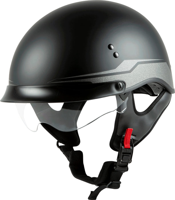 Gmax Hh-65 Full Dressed Motorcycle Street Half Helemet (Matte Black/Silver, Small) H9652814
