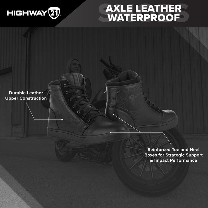 Highway 21 Axle Leather Waterproof Shoes, Motorcycle Cruising Footwear With Reinforced Toes And Removable Insoles 361-99614