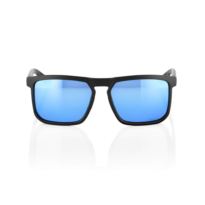 100% Renshaw Square Glacier Style Sunglasses Durable, Lightweight Active Performance Eyewear W/Rubber Temple Grip & Side Glare Shield (Matte Black Hiper Blue Multilayer Mirror Lens) 61038-019-75