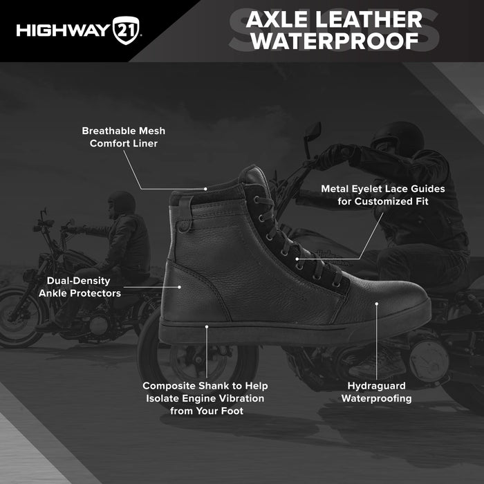 Highway 21 Axle Leather Waterproof Shoes, Motorcycle Cruising Footwear With Reinforced Toes And Removable Insoles 361-99612