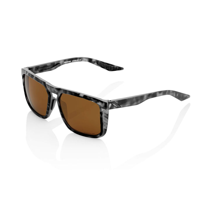 100% Renshaw Square Glacier Style Sunglasses Durable, Lightweight Active Performance Eyewear W/Rubber Temple Grip & Side Glare Shield (Matte Black Havana Bronze) 61038-259-73