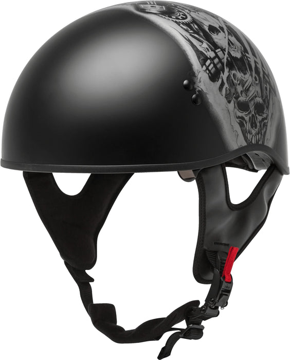 Gmax Hh-65 Naked Motorcycle Street Half Helmet (Tormentor Matte Black/Silver, Small) H1658074