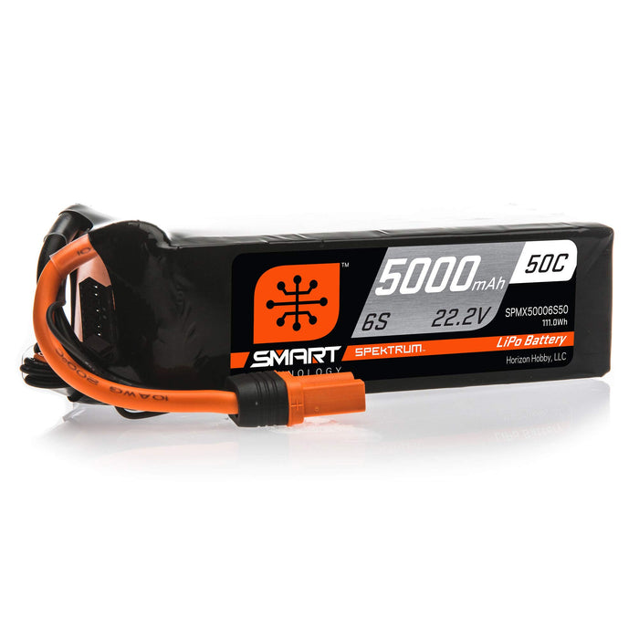 Spektrum Smart Rc Lipo Battery Pack: 5000Mah 6S 22.2V 50C, Ic5 Connectors (Ec5 Compatible), Spmx50006S50, Black SPMX50006S50
