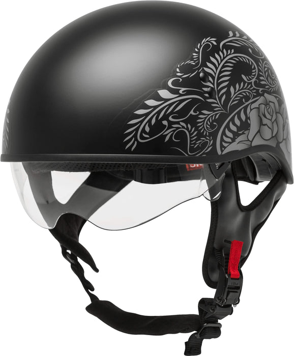 Gmax Hh-65 Half Helmet Rose Naked Matte Black/Silver Md H1657075