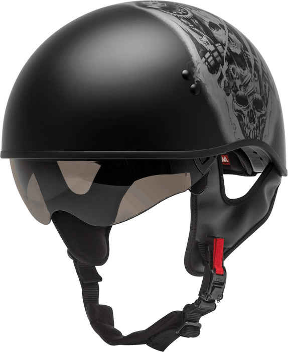 Gmax Hh-65 Naked Motorcycle Street Half Helmet (Tormentor Matte Black/Silver, Small) H1658074