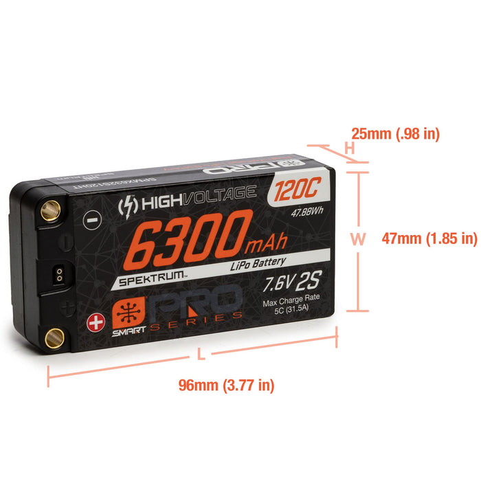 Spektrum SMART 6300mAh 2S 7.6V Smart Pro Race HV LiPo 120C 5mm SPMX632S120HT Car Batteries & Accessories