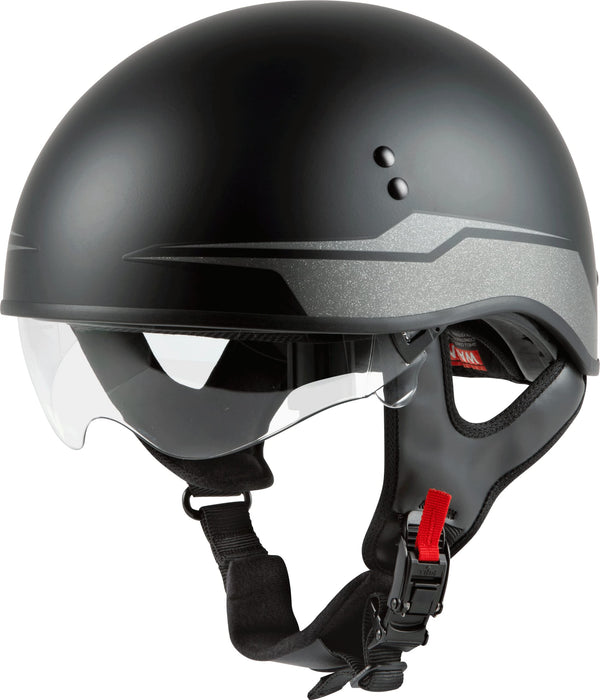 Gmax Hh-65 Naked Motorcycle Street Half Helmet (Source Matte Black/Silver, X-Small) H1659813