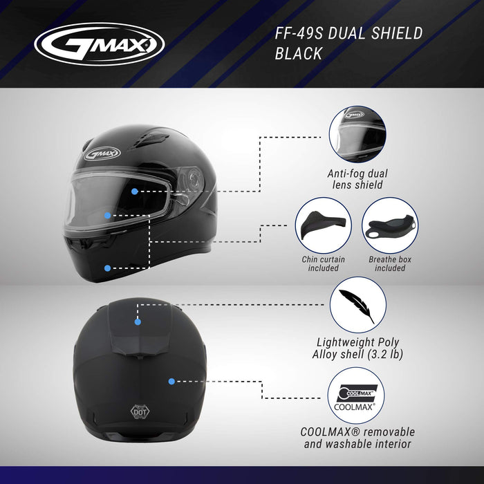 Gmax Ff-49S Full-Face Dual Lens Shield Snow Helmet (Black, Xx-Large) G2490028