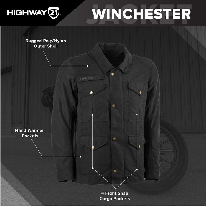 Highway 21 Winchester Jacket, Men�S Street Motorcycle Gear, Rugged Riding Apparel, Polyester-Nylon Outer Shell #6049 489-1021~2