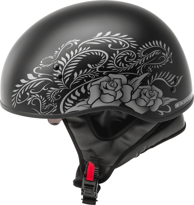 Gmax Hh-65 Half Helmet Rose Naked Matte Black/Silver Md H1657075