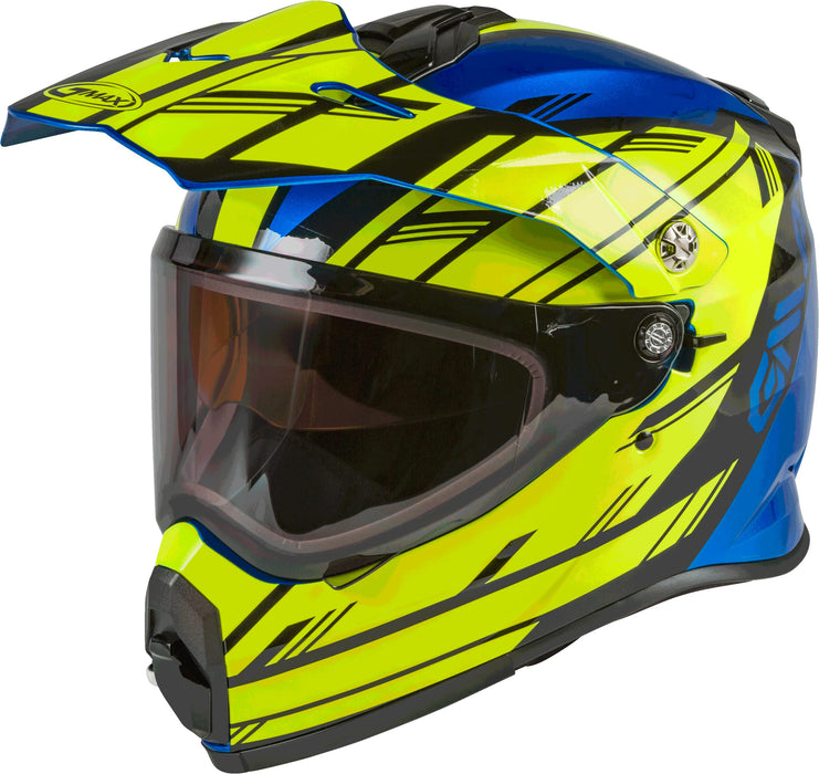 Gmax At-21S Adventure Dual Lens Shield Snow Helmet (Blue/Hi-Vis/Black, Medium) G2211045