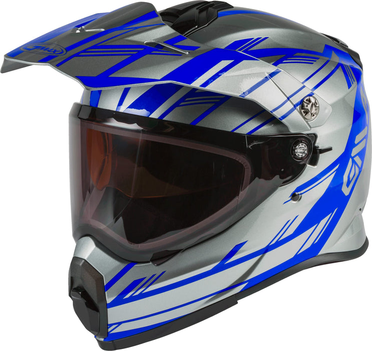Gmax At-21S Adventure Dual Lens Shield Snow Helmet (Silver/Blue, Small) G2211694