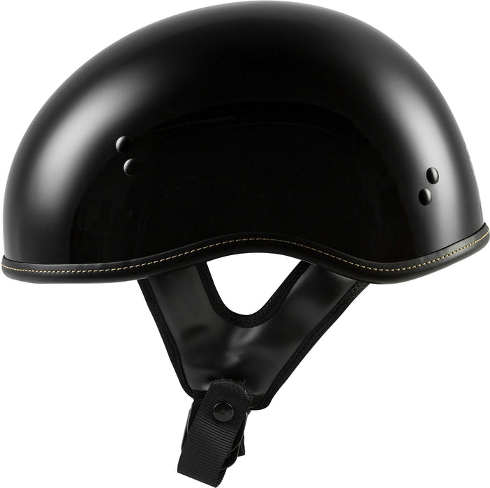 Highway 21 0.357 Motorcycle Half Helmet, Abs Shell Solid Safety Head Cover With Dual D-Ring Chin Strap, Black 77-1100X