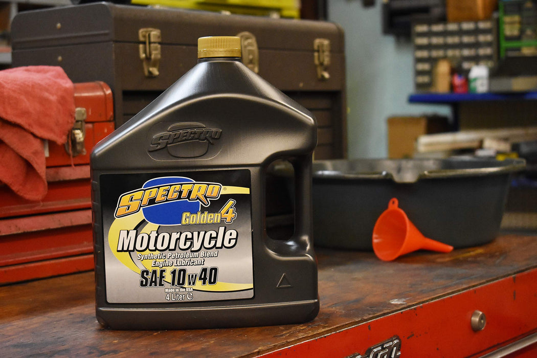 Spectro Golden 4 Synthetic Petroleum Blend Motorcycle Engine Lubricant 10W40 Oil 4 Liters U.SG414